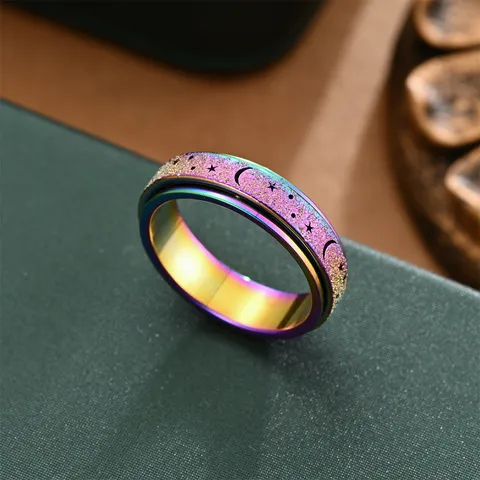 Edelstahl Spinner Ring Stern Mond Hohl Mattiert Angst Ring Für Männer Frauen Stressabbau Fidget Ring Schmuck Geschenk