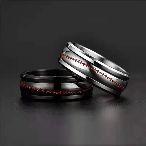 Stainless Steel Rotatable Rugby Stitching Spinner Ring For Men Women Trendy Gothic Sport Style Stress Relief Band Ring Gift