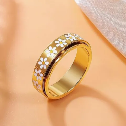 Gänseblümchen Fidget Ring Drehbar Titanstahl Vergoldet Emaille Blume Angst Stressabbau Spinner Ring Unisex Schmuck