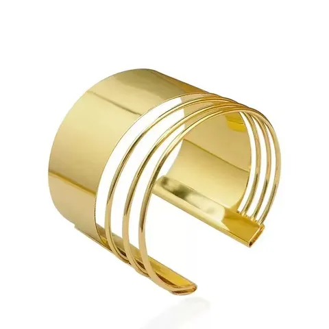 Vintage Metal Arm Cuff Open Bangle Geometric Wave Wire Plain Wide Upper Arm Bracelet Fashion Jewelry For Women Men