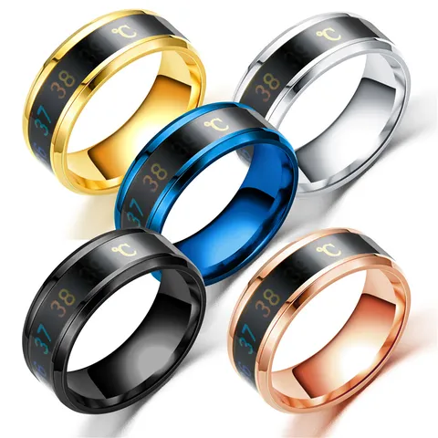 Edelstahl Intelligenter Temperaturfühler Ring Titanstahl Fingerring Temperaturanzeige Mode Schmuck Für Herren Damen
