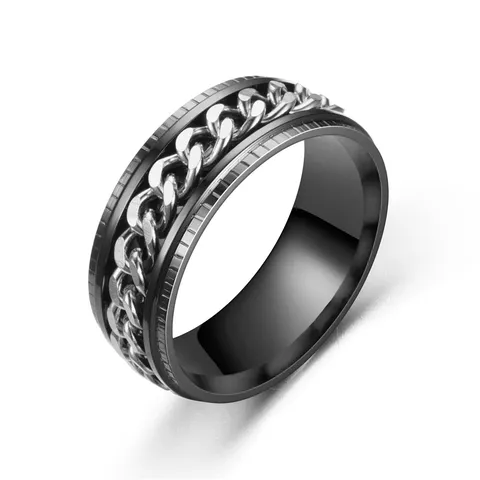 Anillo Giratorio de Cadena de Acero Inoxidable para Hombre Moda Minimalista Alivio del Estrés Spinner Relieve Joyería