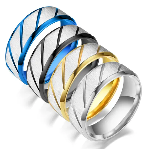 Edelstahl Partnerring Modisch Geometrisch Gestreift Gebürstet Galvanisiert Unisex Fingerring Schmuck Geschenk