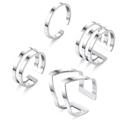 Minimalistisch Edelstahl Offen Einstellbar Zehenringe Für Damen Versilbert Geometrisch Mehrlagig Hohle Linien Fuß Finger Ring Schmuck Geschenk