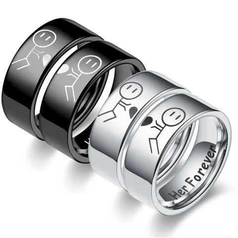 Hip Hop Edelstahl Ring Romantische Versprechen Buchstabe Gedruckt Passender Bandring Paar Grafik Cartoon Ring Verlobung Finger Schmuck
