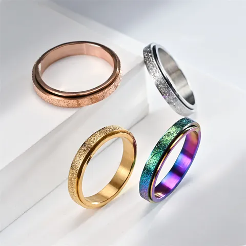 Drehbarer Edelstahl Mattierter Ring Für Damen Herren Angst Spinner Ring Minimalistischer Sandgestrahlter Bandring Mode Schmuck Geschenk