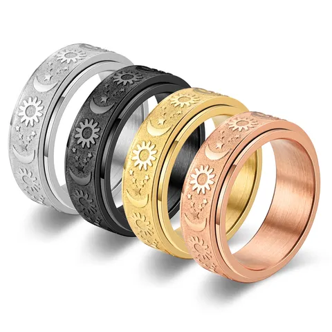 Titanstahl Drehbar Stern Mond Sonne Ring Anti-Stress Ring Für Herren Damen Modeschmuck