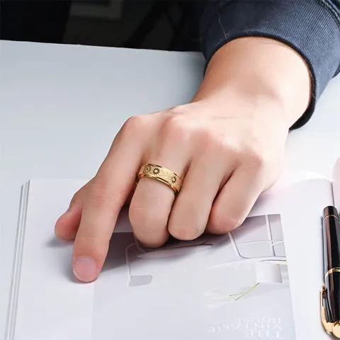Titanstahl Drehbar Stern Mond Sonne Ring Anti-Stress Ring Für Herren Damen Modeschmuck