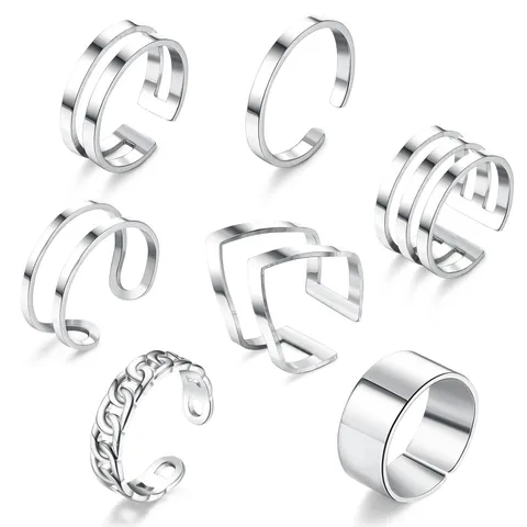 Minimalistisch Edelstahl Offen Einstellbar Zehenringe Für Damen Versilbert Geometrisch Mehrlagig Hohle Linien Fuß Finger Ring Schmuck Geschenk