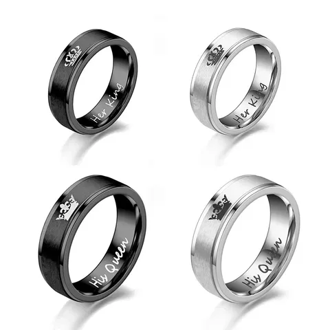Edelstahl Paarringe 6mm Schräge Kante Krone Graviert His Queen Her King Trauring Schmuck
