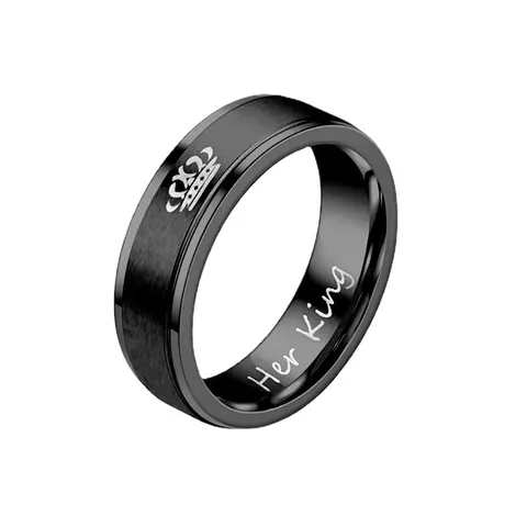 Edelstahl Paarringe 6mm Schräge Kante Krone Graviert His Queen Her King Trauring Schmuck