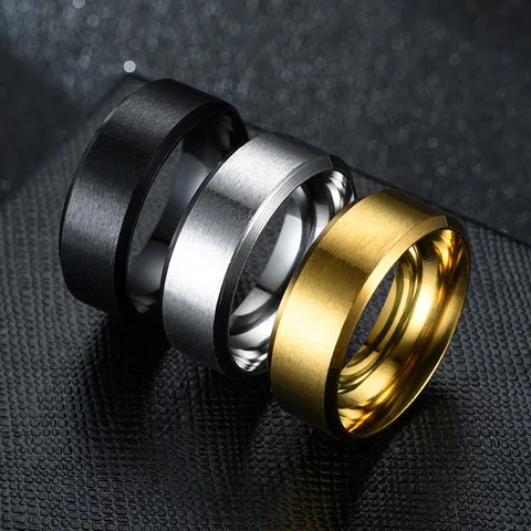 Herren Edelstahl Ring Gebürstet Matte Abgeschrägte Kante Minimalistisch Glatt Schlicht Trauring Mode Finger Schmuck