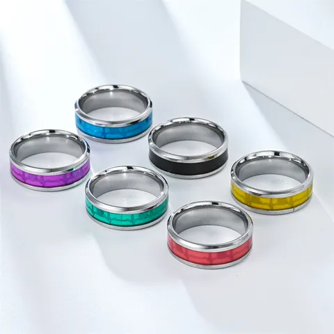 Edelstahl EKG Herz Paar Ring Leuchtend Ring Unisex Mode Schmuck Finger Ring