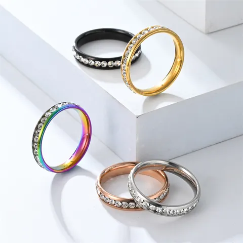 Minimalistischer Edelstahl Drehbarer Ring Voll Strass Band Fingerring Für Damen Herren Unisex Modeschmuck Geschenk