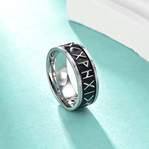 Anillo de Acero de Titanio con Runas Vikingas Vintage para Hombres Anillo Punk