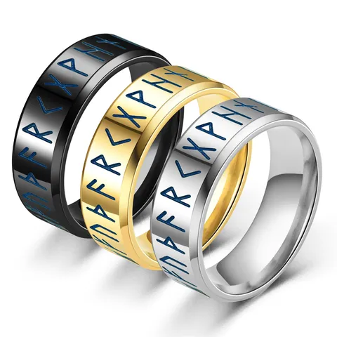 Herren Titanstahl Ring 8mm Breit Im Dunkeln Leuchtend Nordische Wikinger Runen Leuchtendes Band Retro Stil Schmuck