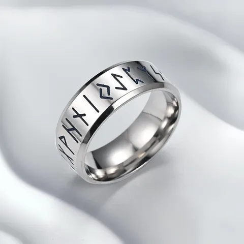Herren Titanstahl Ring 8mm Breit Im Dunkeln Leuchtend Nordische Wikinger Runen Leuchtendes Band Retro Stil Schmuck