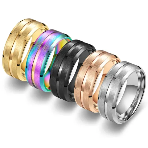 Herren Titanstahl Ring 8mm Breit Mattierte Mitte Nut Einfache Schlichte Band Hochzeit Mode Schmuck Fingerring