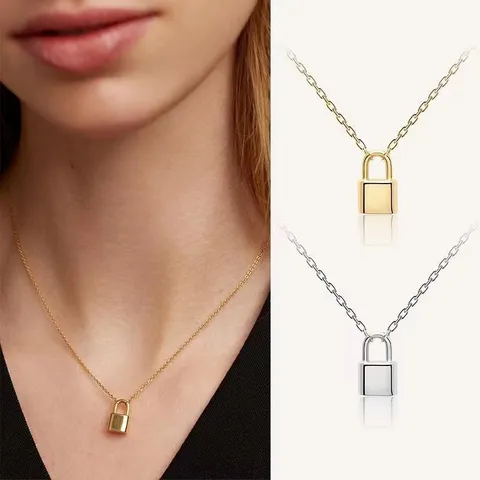 Minimalistisch Edelstahl Schloss Anhänger Halskette Für Damen Herren Gold Galvanisiert Buchstabe Schloss Kragenkette Mode Schmuck Geschenk
