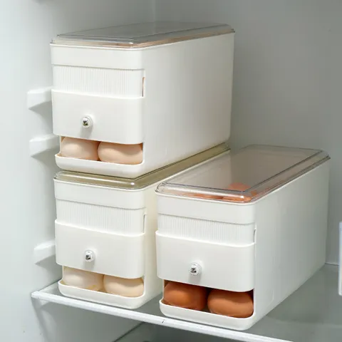 Minimalist Plastic Refrigerator Egg Storage Box Rolling Multi Layer Drawer Egg Holder Fresh Keeping Kitchen Organizer