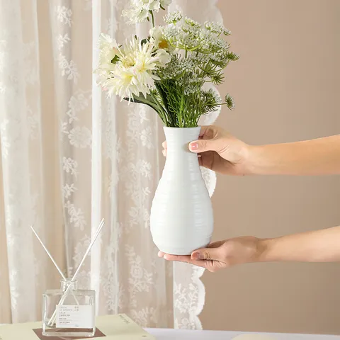 Nordic Style White Plastic Vase Modern Creative Minimalist Small Dried Flower Decorative Ornament Living Room Tabletop Decor