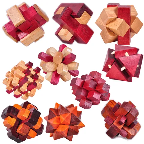 Wooden Kongming Lock Lu Ban Lock 3D Puzzle Brain Teaser Interlocking Toy Traditional Wooden Puzzle Game For Adults Kids