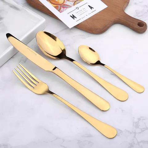Edelstahl Besteckset Abendessen Messer Gabel Löffel Teelöffel Küche Geschirr Modern Minimalistisch Silber Gold