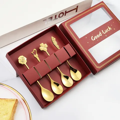 Edelstahl Kaffeelöffel Kreative Rose Klee Herz Flügel Rührlöffel Gold Silber Dessertlöffel Küche Geschirr