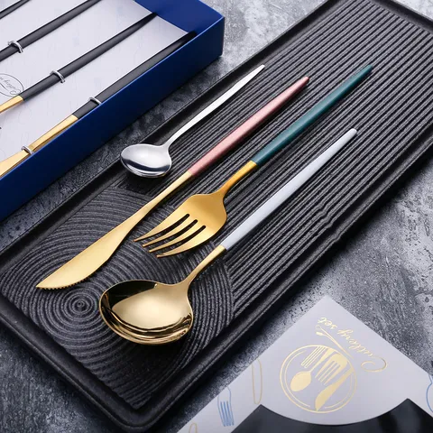 Stainless Steel Western Flatware Set Dinner Knife Fork Spoon Tableware Modern Cutlery Set Kitchen Dining Tools