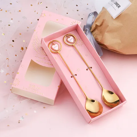 Kreativ 304 Edelstahl Stern Herz Anhänger Kaffee Löffel Dessert Gabel Geschenkset Hochzeit Party Geschirr