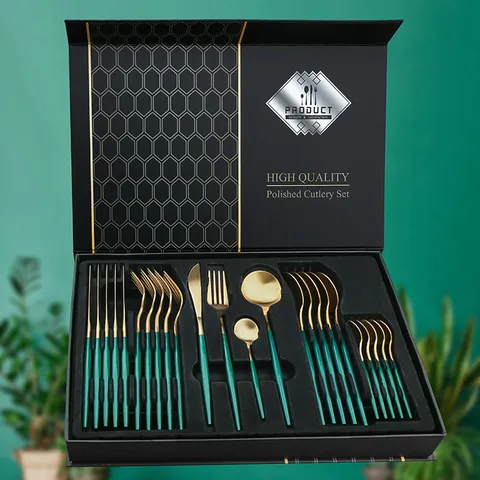 Portugiesischer Stil Edelstahl Besteckset Vergoldet Besteck Messer Gabel Löffel Geschirr Geschenkkarton