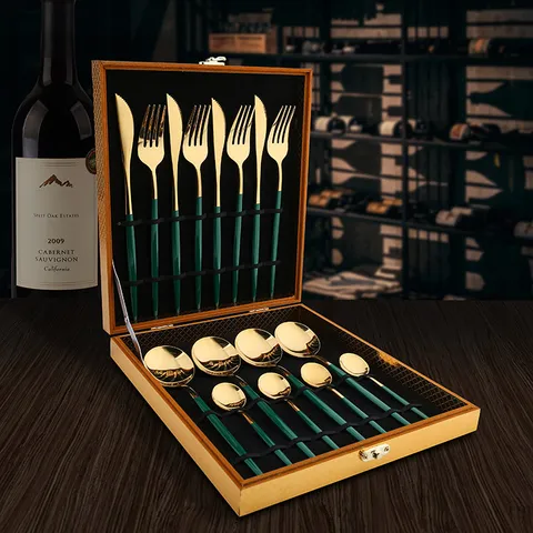Edelstahl Besteckset Luxus Geschirr Mit Holzkiste Modernes Besteck Messer Gabel Löffel Set Für Küche Essen