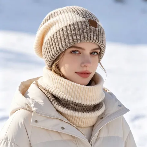 Kids Winter Warm Fleece Hooded Scarf Hat Integrated Balaclava Soft Thermal Stitched Knit Hat Cycling Ski Mask For Outdoor Sports