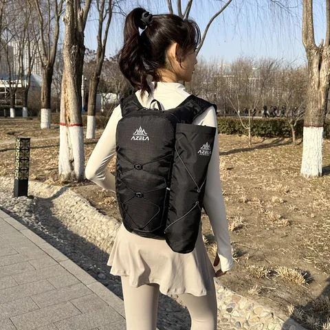 Lightweight Nylon Sports Backpack Outdoor Mountaineering Cycling Bag Marathon Running Hydration Vest Grid Print Fitness Backpack For Unisex