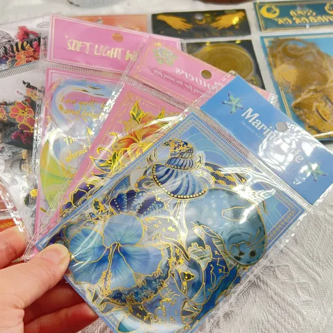 Transparent PET Sticker Pack Foil Stamping Aesthetic Journal Stationery DIY Decorative Craft Scrapbook Stickers