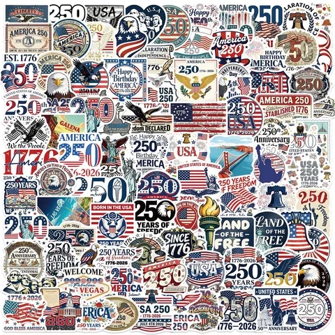 US 250th Anniversary Waterproof Graffiti Stickers Decals American Flag Eagle Skateboard Phone Case Decor