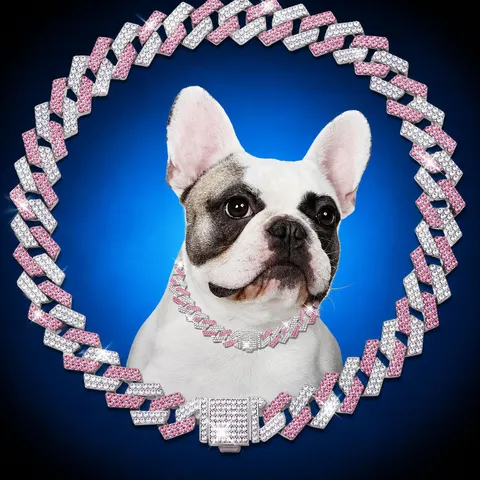 Hip Hop Zinklegierung Strass Haustierhalsband Panzerkette Halskette Für Hunde Katzen Luxus Bling Haustier Schmuck Dekoration Zubehör