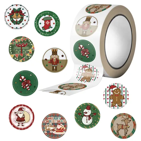 Christmas Roll Stickers Self Adhesive PVC Holiday Labels Decals For Gift Wrapping Party Crafts Decoration