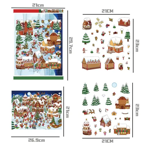 Christmas Town 3D Scenery Sticker Book DIY Stereo House Puzzle PVC Waterproof Decals Festive Party Decoration Gift