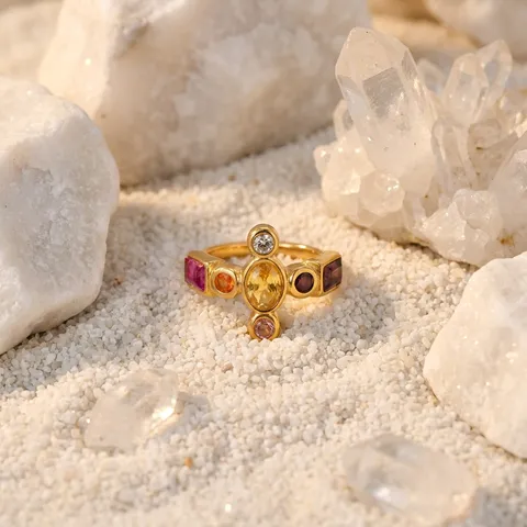 Vintage Stainless Steel Cross Ring For Women Colorful Zirconia Heteromorphic Geometric Band Ring French Court Style Statement Jewelry Gift