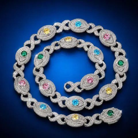 Hip Hop Herren Halskette Kupfer Iced Out Zirkonia Unendlichkeitssymbol Böser Blick 15mm Panzerkette Iced Out Schmuck Für Party