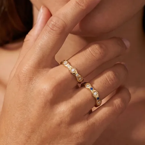 French Vintage Stainless Steel Wave Floral Stacking Ring Elegant Electroplated Rhinestone Open Finger Ring For Women Party Everyday Wear Jewelry Gift
