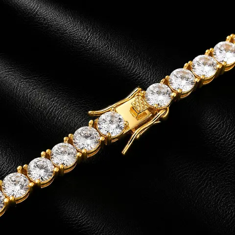 Hip Hop 5mm Copper Zirconia Tennis Chain Necklace For Men Full Diamond Iced Out Bling Jewelry Gold Silver Rose Gold Necklaces