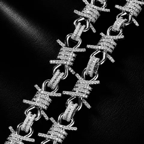 Hip Hop Copper Rhinestone Bramble Chain Bracelet For Men Punk Iced Out Geometric Barbed Wire Hollow Link Bracelet Streetwear Jewelry