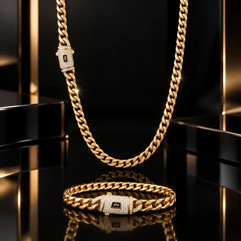 Hip Hop Panzerkette Halskette Für Herren 14K Vergoldet Edelstahl 6mm Kette Strass Pavé Federringverschluss Punk Schmuck