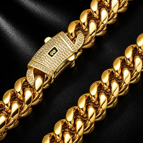 Hip Hop Panzerkette Halskette Für Herren 14K Vergoldet Edelstahl 6mm Kette Strass Pavé Federringverschluss Punk Schmuck