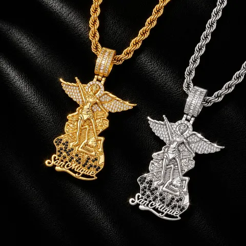 Collier Pendentif Ailes d'Ange Archange Michel San Miguel Hip-Hop Cuivre Zirconia Pendentif Hommes Bijoux