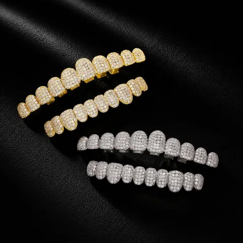 Hip Hop Grillz Copper Rhinestone Teeth Grills Micro Inlaid Geometric Tooth Grills For Halloween Party Costume Jewelry