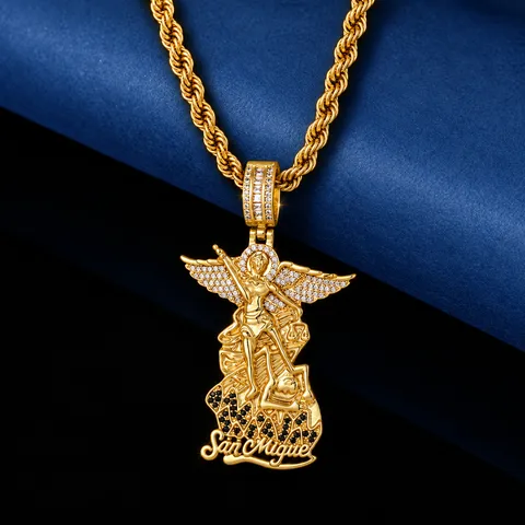 Collier Pendentif Ailes d'Ange Archange Michel San Miguel Hip-Hop Cuivre Zirconia Pendentif Hommes Bijoux