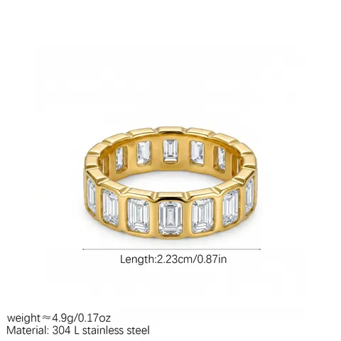 Minimalistisch 304 Roestvrij Staal Verguld Strass Eternity Band Ring Geometrisch Vierkant Hartvorm Stapelring Voor Dames Luxe Dagelijkse Feest Sieraden